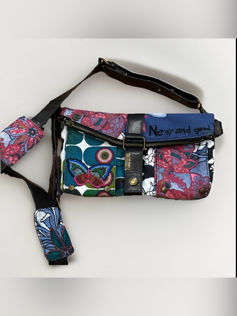Desigual Crossbody Bag Multicolor Vibrant Boho Adventure Travel Y2K Patchwork
